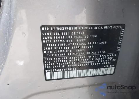 2022 Volkswagen Tiguan 2.0T Se from USA, damaged, VIN 3VV3B7AX5NM148193